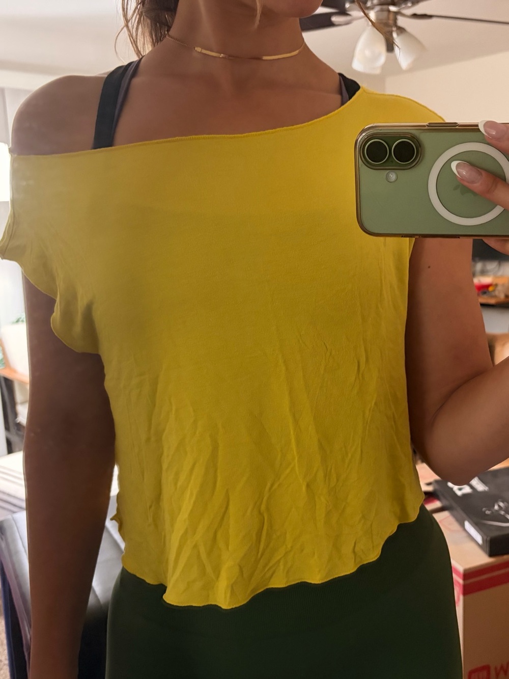 Free People Intimate Yellow One-Shoulder Crop Top